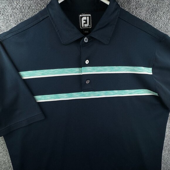 Footjoy FJ Golf Polo Shirt Men XL Athletic Fit Blue Stripe Performance Stretch - Picture 1 of 15